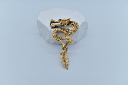 Large Vintage Signed "Tortolani" Gold Tone Dragon Pendant/Costume Jewelry