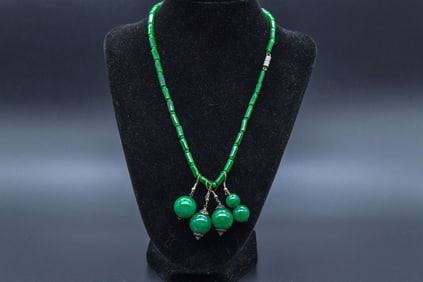 Group of 5 Vintage Green Jade or Quartz Necklace & Earrings