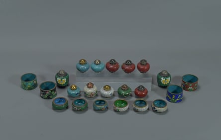 Group of 22 Vintage Chinese Cloisonne Enamel Set