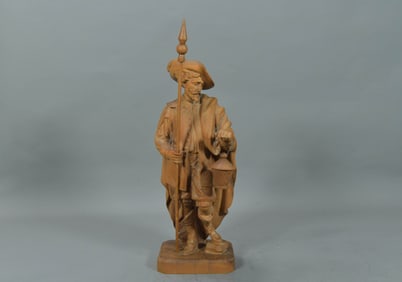 Vintage Hand-Carved A Wooden Night Watchman Figurine Statue