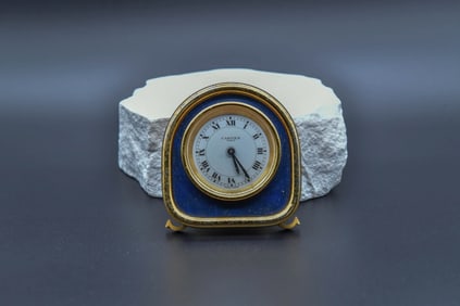 Vintage Cartier Paris Gold Tone Mechanical Desk Travel Alarm Clock, Swiss Made, 7504 09117