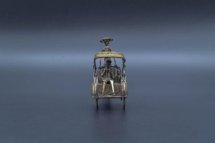 1969 Vintage Hand-Made Brass Metal GAJABARU Pedicab Rickshaw Taxi Sculpture