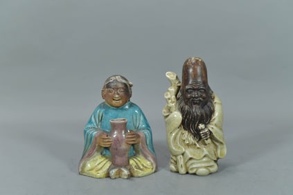Two Antique Japanese/Chinese Porcelain Pottery Figurine Statues