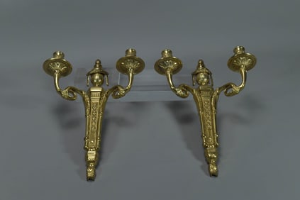 Pair of Classic Elegance Solid Cast Brass Wall Candle Holder