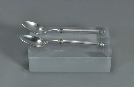Two Vintage Silver Spoons Unique Design w/Unknown Mark