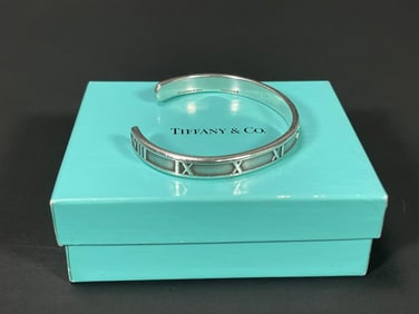 Vintage Tiffany & Co 1995 Sterling Silver Atlas Roman Numerals Cuff Bangle