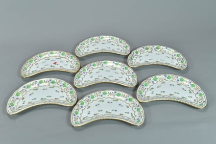 Group of 7 Vintage H & Co. England Hand-Painted Crescent Shaped Plates