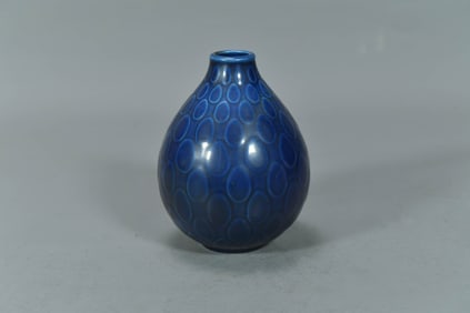 Vintage Hand-Made Blue Aluminia Marselis Ceramic Vase by Nils Thorsson from Denmark