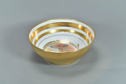 Vintage Denmark Royal Copenhagen Gold Porcelain Bowl w/Hunting Motif