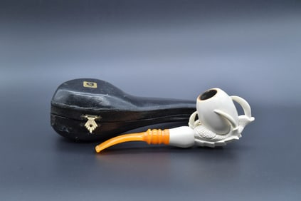 Finest Quality Hand-Carved Genuine Block Meerschaum Pipe w/Original Case