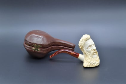 Vintage Finesse Handcrafted Figure Head Statue Block Meerschaum Pipe by CAO w/Original Case