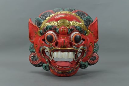 Large Vintage Indonesian Old Hand-Carved Wooden Barong Mask