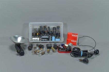 Lot of 30 More Vintage Groove Tubes & Small Light Bulbs & Antique Telephone Operator's Headset