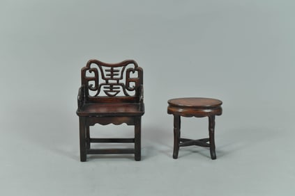 Fine Two Vintage Chinese Hand-Made Wood Miniature Display Furniture