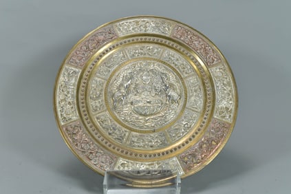 Fine Antique Indian Hindu Religious Artifact Brass & Silver Decorative Plate