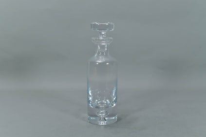 Vintage Heavy Clear Glass Decanter Bubble Whiskey Bottom w/Stopper Lid