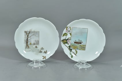 Two Vintage "H&C L" Hand-Painted Porcelain Plates, France