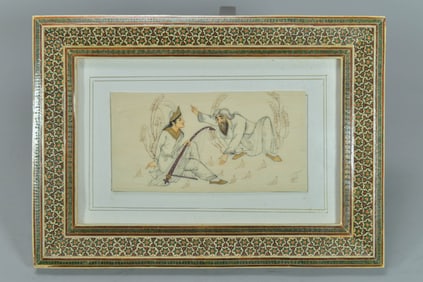 Fine Vintage Handmade Framed Persian/Indian Painting on Bone, Artist Signed