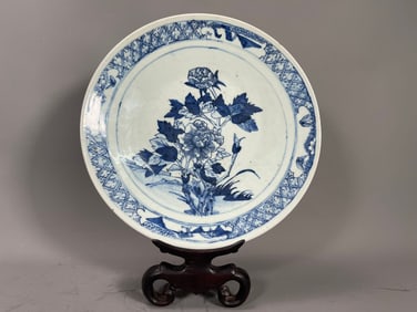 Fine Antique Chinese Qing Dynasty Blue & White Porcelain Plate