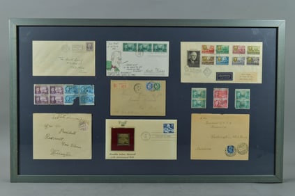 Framed Displays Collectible President of Roosevelt Postal Cover, FDC & Stamps