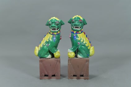 Pair of Antique Chinese Porcelain Foo Dog Figurine Statues