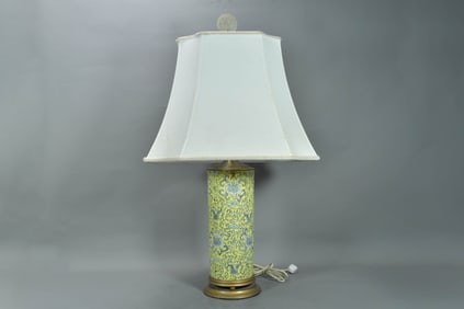 Antique Chinese Yellow Glazed Porcelain Cylindrical Vase Lamp