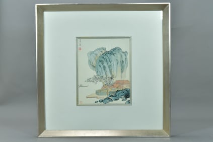 Framed Chinese Village Landscape Scene Painting w/Artist Signed (Jennifer K. Ho)(徐建