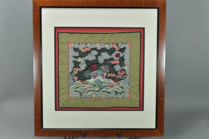 Framed Vintage Chinese Silk Embroidered Rank Badge