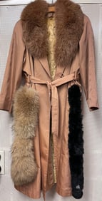 Vintage Luxury Removable Fur Classic Trench Style Coat & Two Fur Collars
