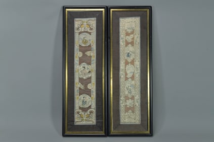 Pair of Framed Antique Chinese Silk Embroidered Panels