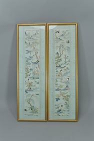 Pair of Framed Antique Chinese Silk Embroidered Panels