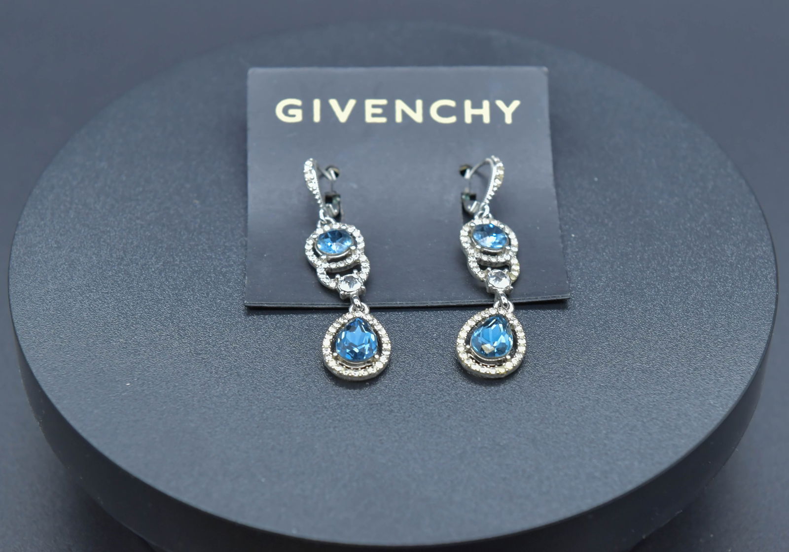 GIVENCHY Blue Stone & Crystal Silver-Tone Teardrop Earrings (1 of 6)