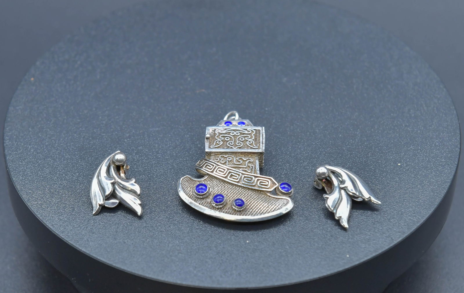 Group of 3 Vintage Sterling Silver & Blue Stone Filigree Pendant & JOHNL Denmark Sterling Earrings (1 of 9)