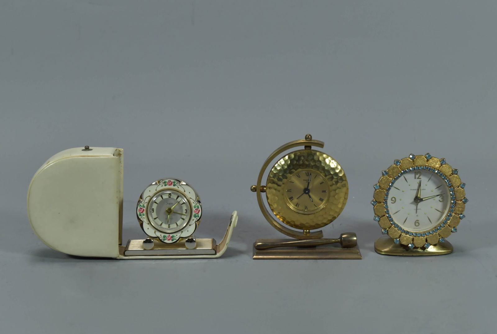 Three Vintage Alarm Clocks, Phinney-Walker Germany, SWIZA 8J Swiss & Sheffield Flower (1 of 7)