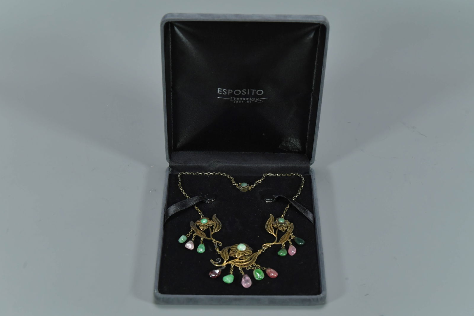 Vintage Chinese Filigree Silver Necklace w/Various Gemstone (1 of 10)