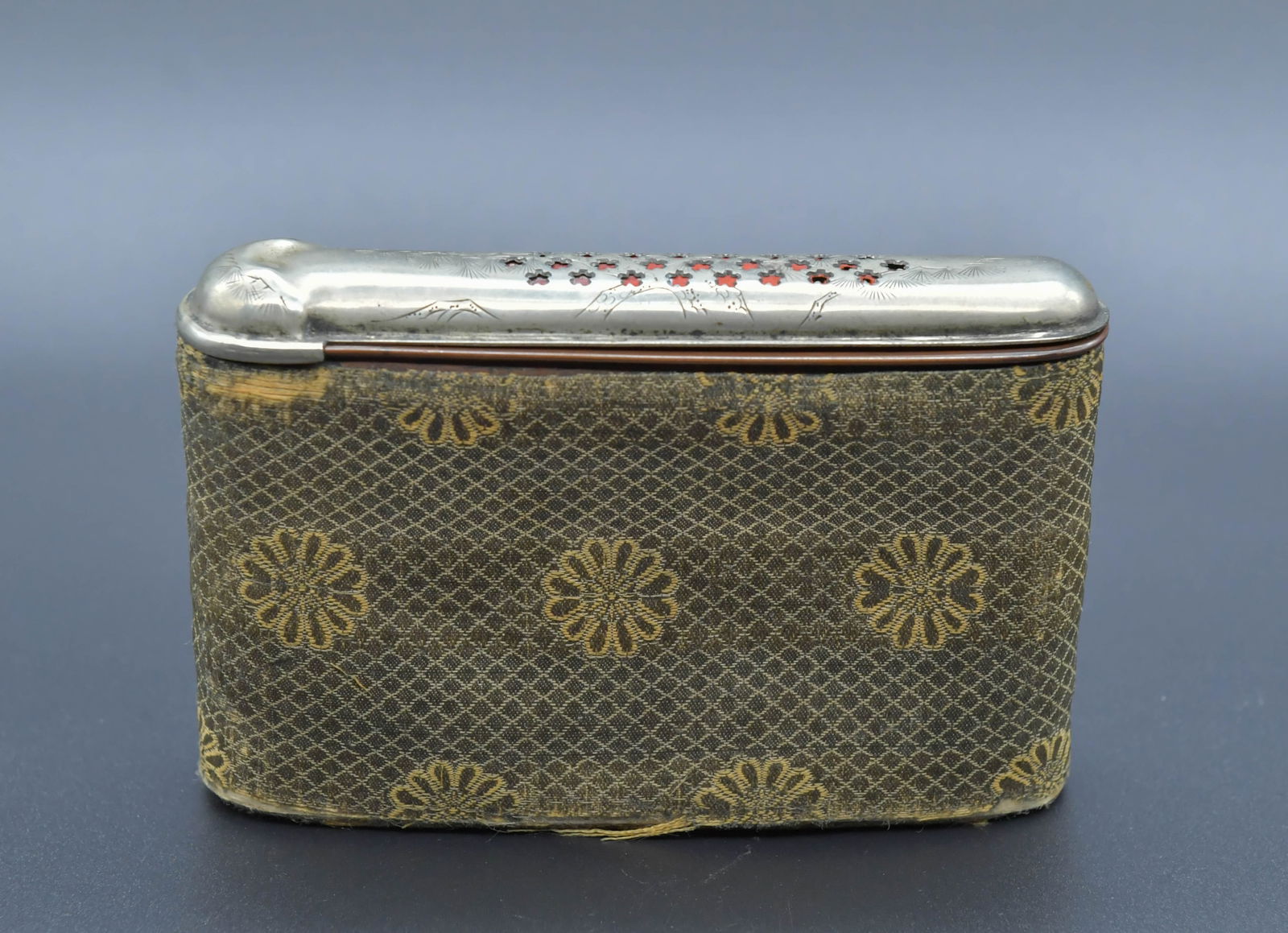 Antique or Vintage Japanese Collectible Mixed Brass Hand Warmer: Antique or Vintage Japanese Collectible Mixed Brass Hand Warmer. Size 4"1/2L x 2"3/4H x 1"W; In generally good condition except for some wear on the exterior silk fabric protection. (Stand Not Include