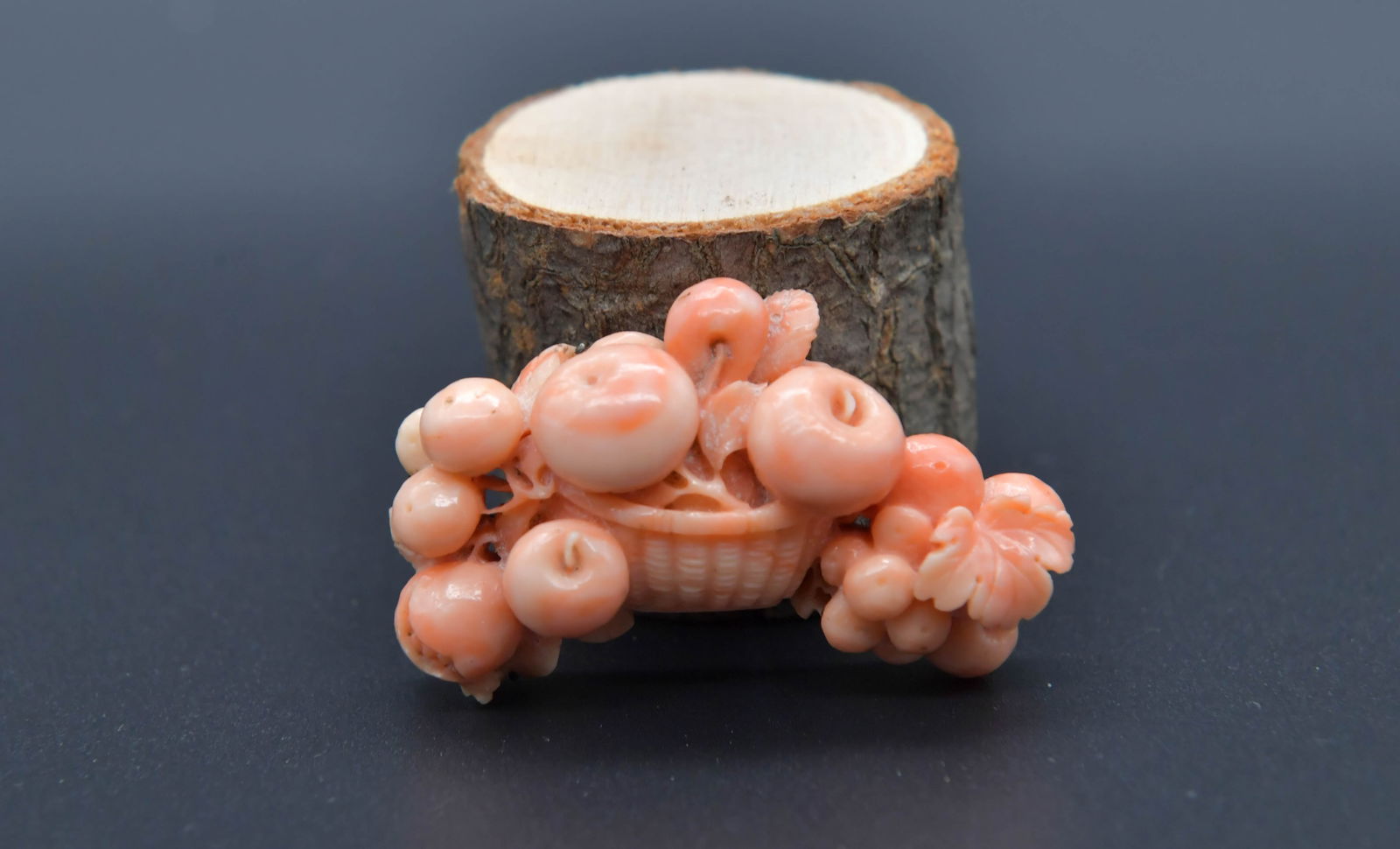 Fine Vintage Hand-Carved Silver Angel Skin Coral Fruit Basket Brooch (1 of 6)