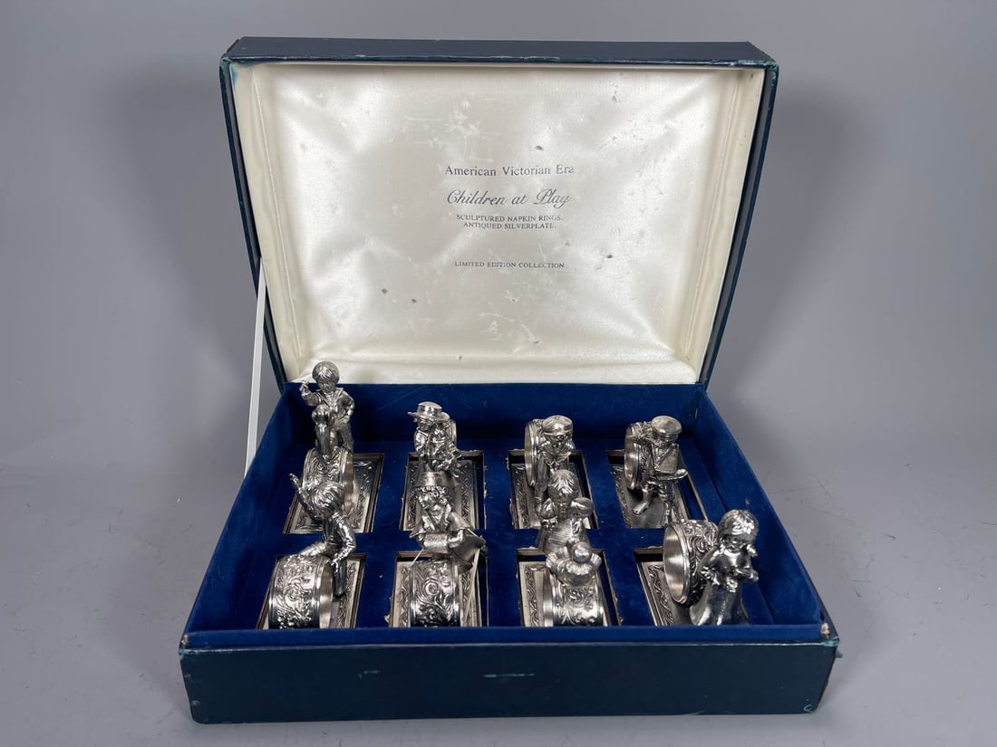 Group of 8 Limited Edition American Victorian Era "Children at Play" Sculptured Napkin Rings (1 of 8)