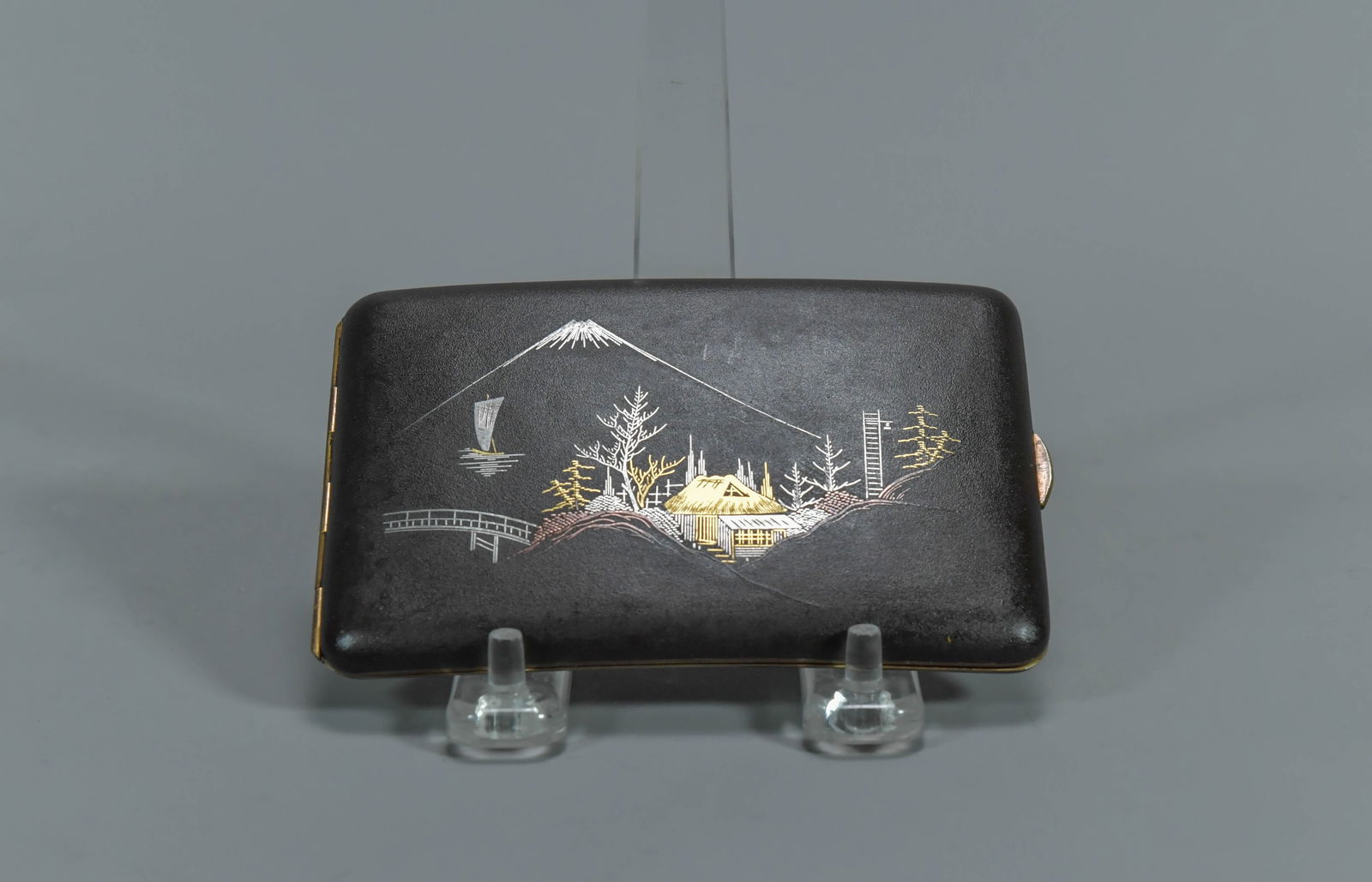 Fine Vintage Japanese K24 Gold & Silver Inlaid Cigarette Case w/Mt. Fuji Design (1 of 8)