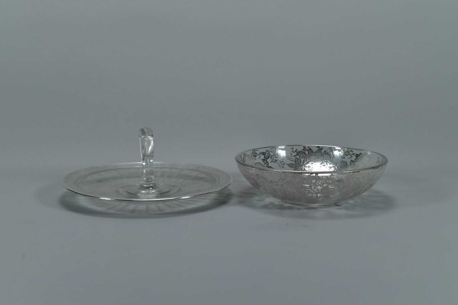 Two Vintage Sterling Silver Glass Tidbit Tray & Serving Bowl (1 of 6)