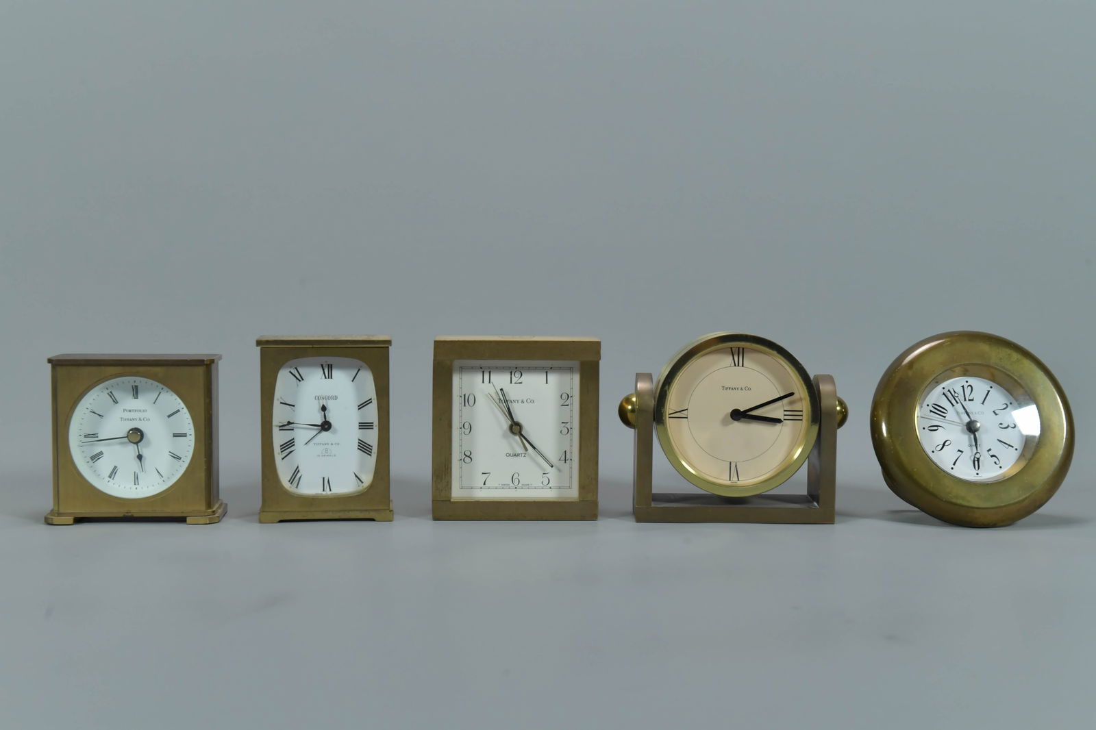 Lor of 5 Vintage Tiffany & Co. Brass Desk Clocks (1 of 6)