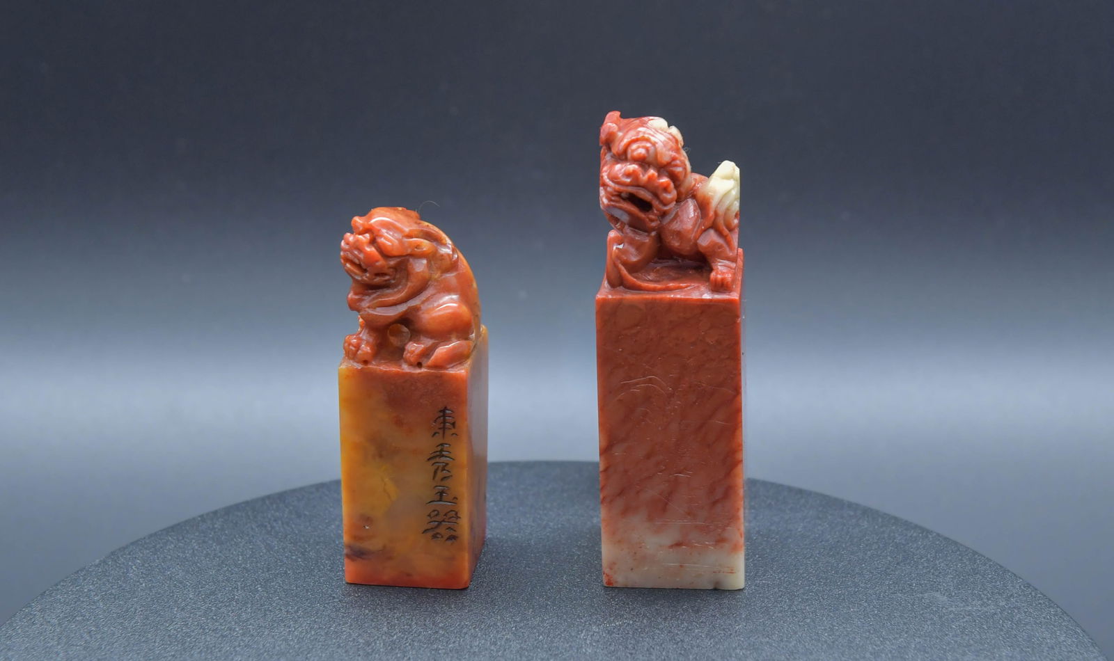 Two Chinese Carved Shoushan Stone Seal w/Carved Foo Dog (1 of 7)
