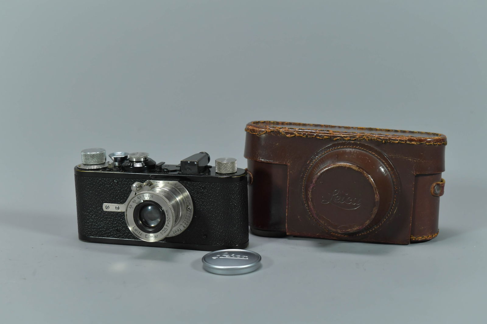 1929 - 1930 Leica I (Model A) Camera w/Elmar f/3.5 50mm Fixed Lens & Leather Case, No. 25714 (1 of 9)