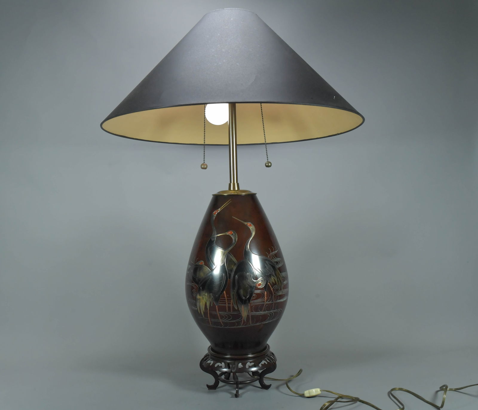 Fine Vintage Japanese Mixed Metal Table Lamp w/Crane Design (1 of 6)