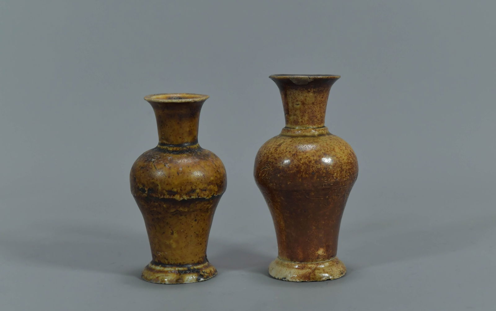 Two Antique Brown Glazed Small Ceramic Pottery Vases (1 of 6)
