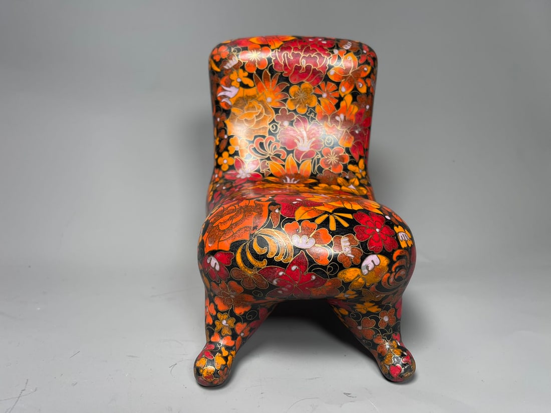 Fine Vintage Asian Copper Cloisonne Uniquely Shaped Chair Statue w/Ornate Floral Pattern (1 of 8)