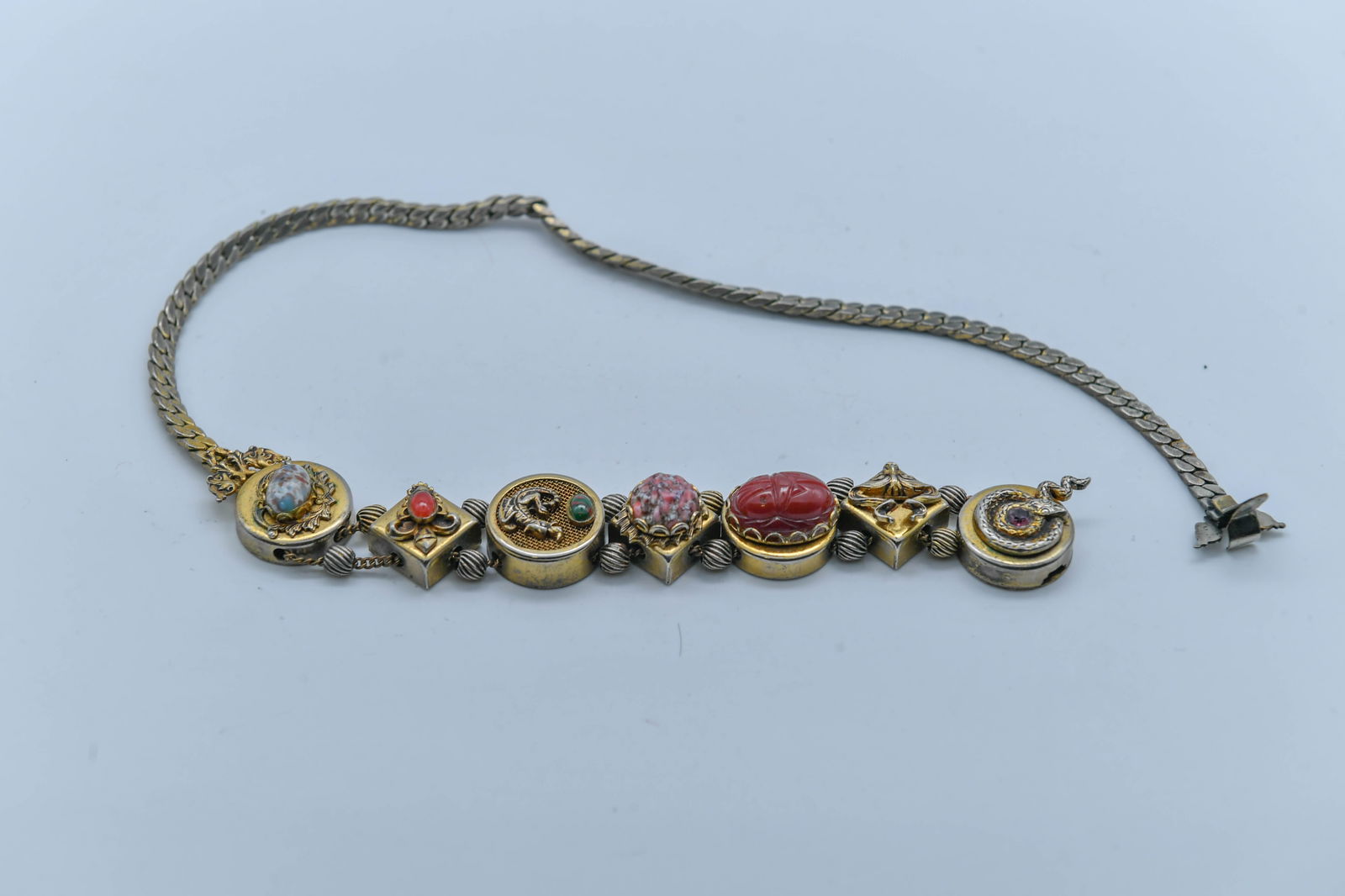 Vintage PIK MFG NYC Serpent Clavicle/Choker Necklace w/Various Stone: Vintage PIK MFG NYC Serpent Clavicle/Choker Necklace w/Various Stone. Total length 16", In good condition, with normal wear.