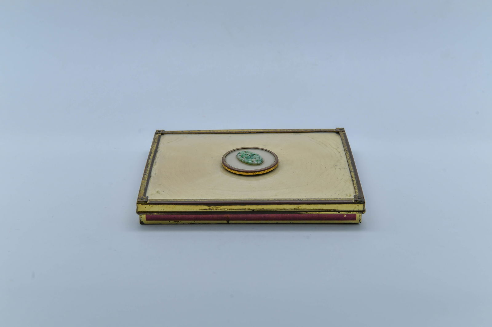 Vintage "Liggett & Myers Tobacco Co." Metal Cigarette Case w/Jade Carving Inlay (1 of 8)