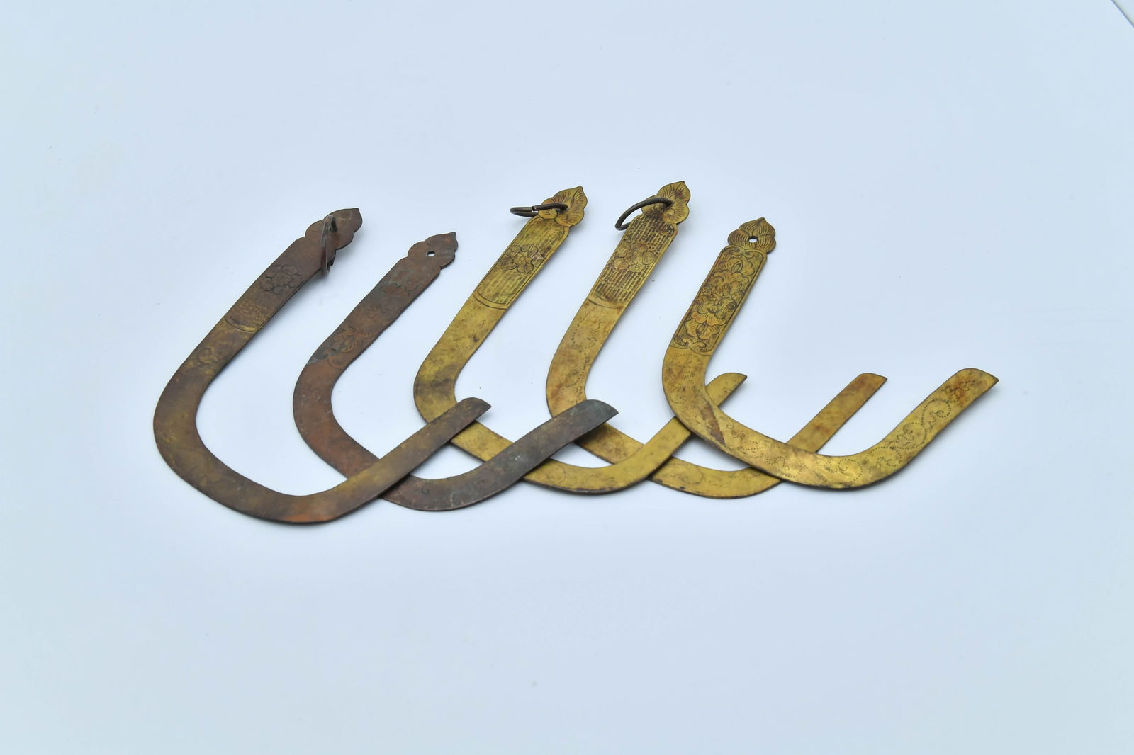 Lot of 5 Traditional Japanese Misu (??) Bamboo Blind or Screen Brass Hooks (1 of 6)