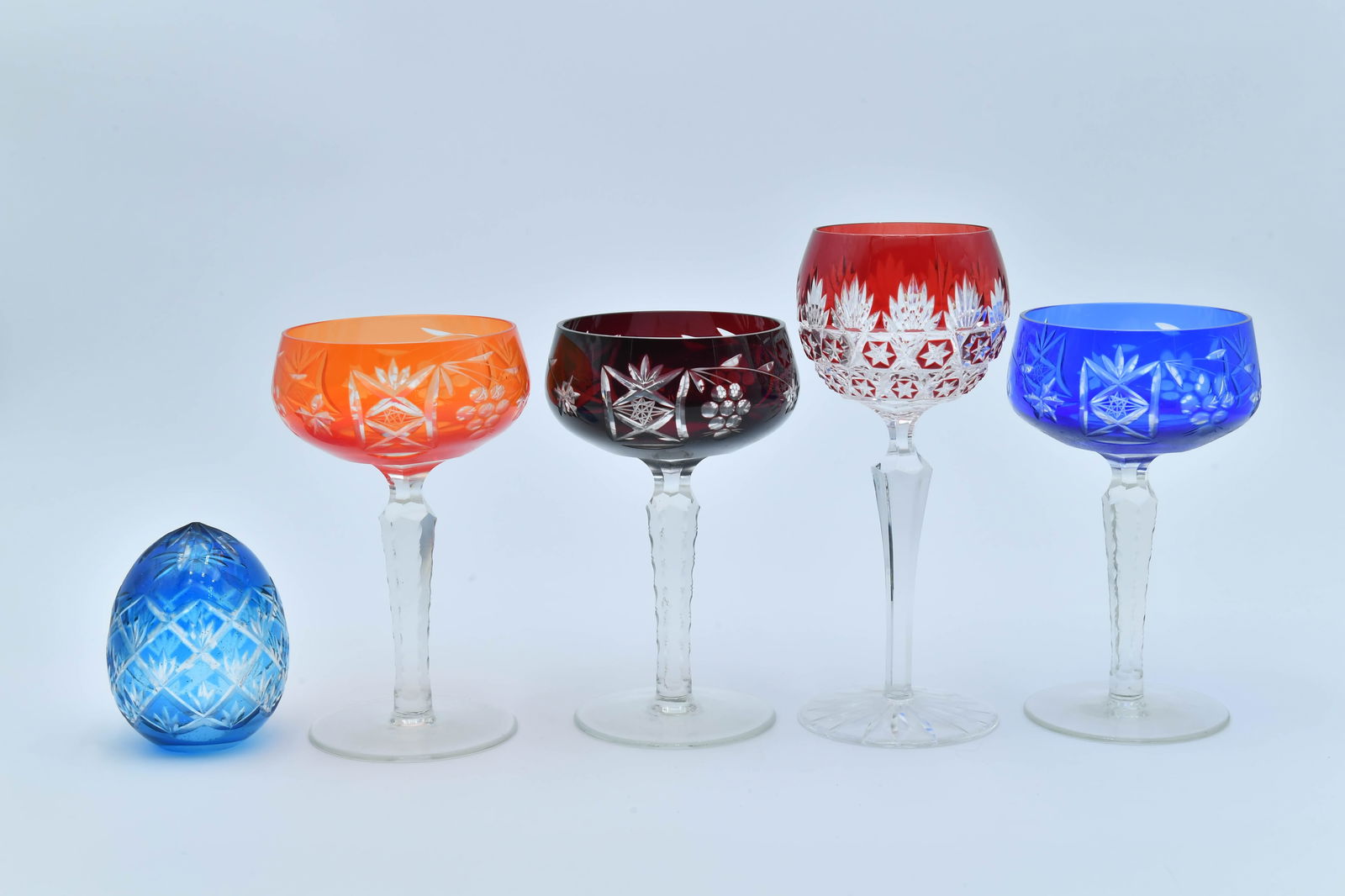 Lot of 5 Vintage Bohemian Cut-to-Clear Crystal Wine Goblet & Egg Shaped Deco (1 of 6)